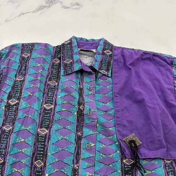 Wind Roper Womens Vintage Western Shirt Size M Purple Blue Tassel 90s Boxy - Picture 2 of 11